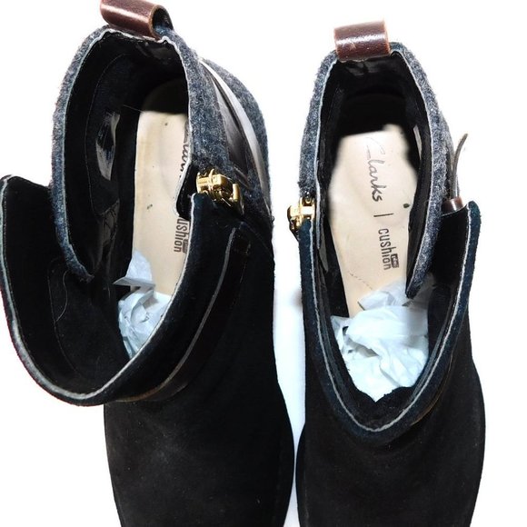 Clarks Cushion Plus "Spiced River" 2 Tone Suede/Felt Buckle Heel Ankle Boots - Picture 13 of 15